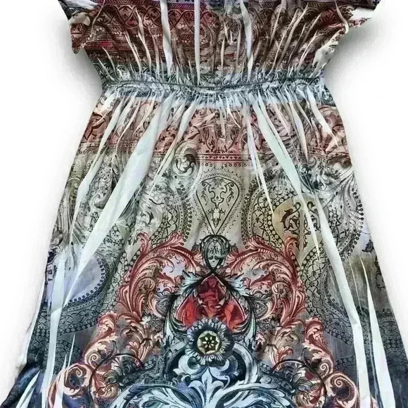 R Rouje Boho Paisley Rhinestone Dress‎ Multicolor Snake Skin Burnout Print 1X - Picture 2 of 5